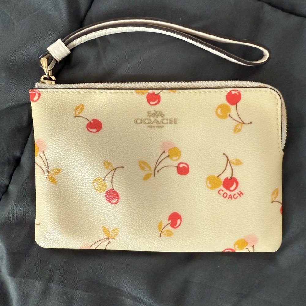 Coach Beige Wristlet with Cherry Design